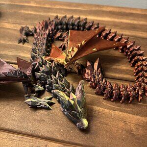 Articulated Crystal Winged  Dragon 19 Inch Bronze Gold Color. Fidget Stress Toy